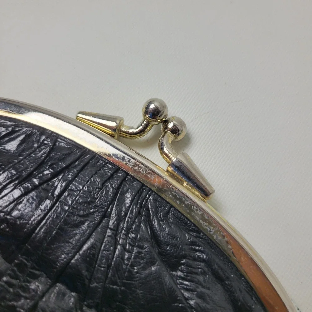 Set of 2 Lee Sands Vintage Eel Skin Coin Purse Black Brown Kiss Lock Korea